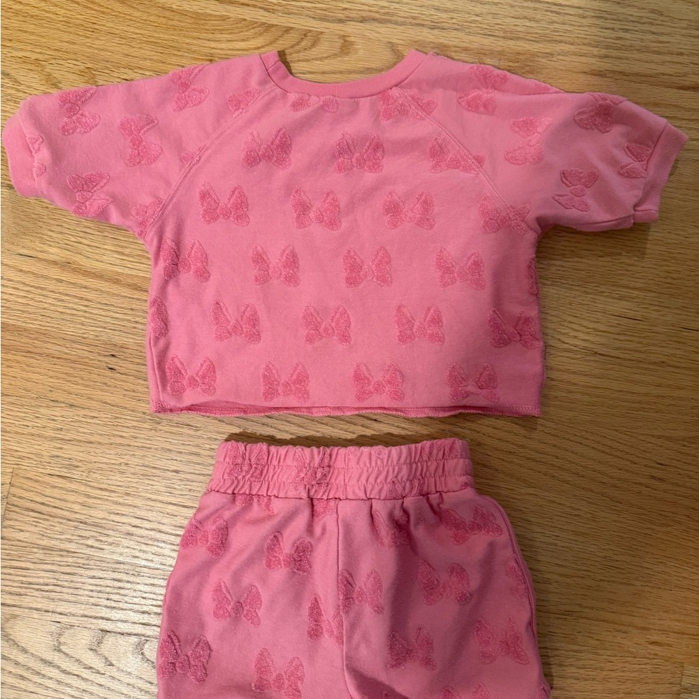 Disney Junior Minnie Mouse Bow Tie Coral Toddler Short Sleeve Short Apparel - Picture 2 of 6